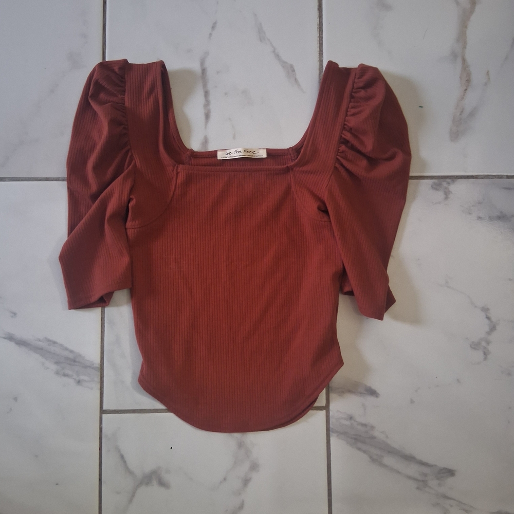 We The Free Terracotta Puff Sleeve Blouse